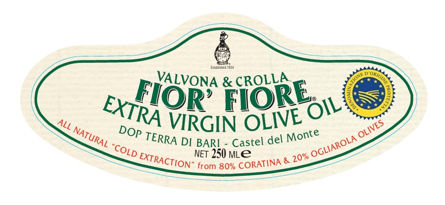 The Valvona & Crolla Fior&rsquo; Fiore extra virgin olive oil label — DOP Terra di Bari, Castel del Monte